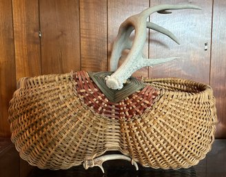 L.A. Nortz 2000 Deer Antler Handle Woven Basket