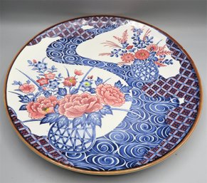 Chinese Japanese Imari Style Cabinet Plate, Blue Flowers