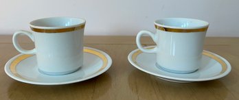 Zajecar Gold Toned Trimmed Tea Cups & Saucers  Made In Yugoslavia - 4 Pieces