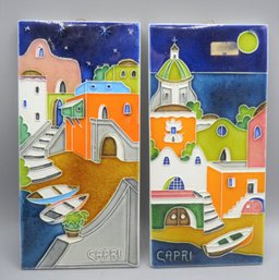 Vietri Italian Pottery Tile Wall Plaque 'Capri' - Set Of 2