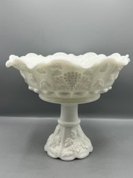 Westmoreland Milk Glass Paneled Grape Lipped Bell Footed Compote Bowl
