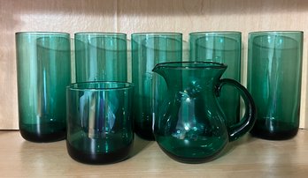 Assorted Lot Of Libbey Green Glassware- 7 Pieces