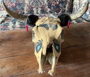 Native American Hand Painted Long Horn Steer Skull