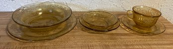 Federal Depression Glass Amber Yellow Sharon Cabbage Rose Tableware - 27 Pieces