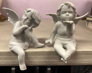 Porcelain Shelf Sitting Cherubs - 2 Pieces