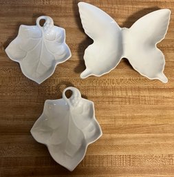 Lillian Vernon White Ivy Leaf Dishes & Butterfly Dish - 3 Pieces