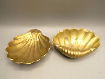 Brass Footed Clam Scallop Sea Shell Bowl/dish - Lot Of 2 Designs