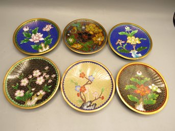 Enameled Brass Round Dishes - Lot Of 6