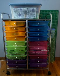 Loaded Arts & Crafts 20 Drawer Rolling Cart With A Box Of Ribbon & Cutting Mats