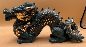 Teal And Gold Ceramic Dragon