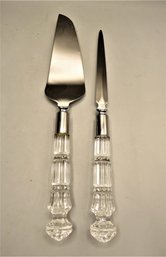 Lead Crystal Handled Cake Knife And Letter Opener With Stainless Steel Blade - Lot Of 2
