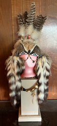 Native American Coyote Head Piece With Bone/horn Choker - 2 Pieces