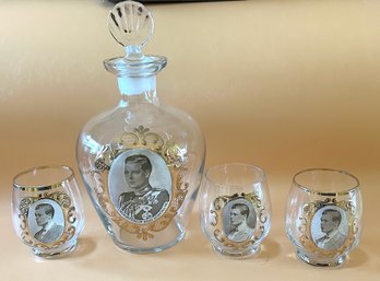 King Edward VIII Coronation Crystal Decanter & Cordial Glasses, 4 Piece Lot