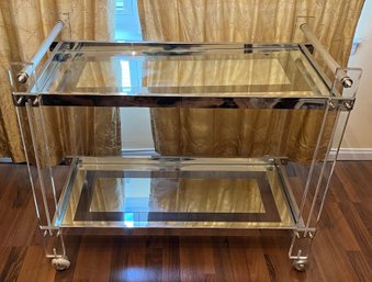 Lucite And Mirror Rolling Bar Cart