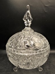Crystal Footed Round Covered Bowl/vintage
