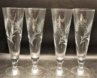 Etched Wheat Champagne Flutes - Set Of 4