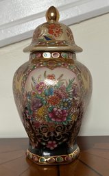 Vintage Chinese Hexagon Shaped Cloisonne Floral Gilded Design Ginger Jar With Lid