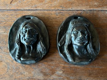 Charles Marion Russell Bronze Indian Head Plaques - 2 Pieces