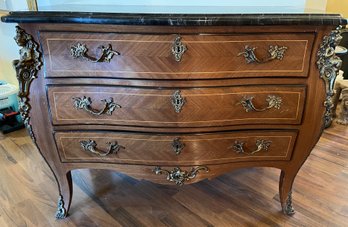 Marquetry Marble Top Chest Of Drawers