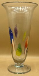 DANSK BURCHETTA Flared Footed Handblown Glass Vase Multi-colored Leaves