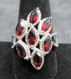 Sterling Silver Red Stone Ring - Size 11