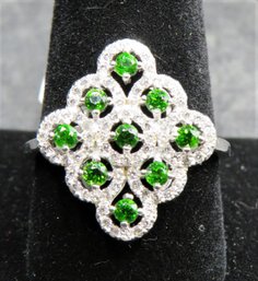 Sterling Silver Diopside Stone/White Zirconia Ring - Size 11 - New