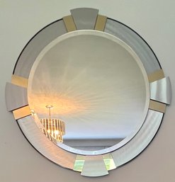 Round Wall Mirror With Gold Tone Accents