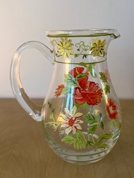 Hand Pained Floral Glass Pitcher