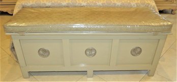 Wood Storage Chest With Plastic Covered Cushion