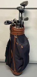 Leather And Canvas Golf Case With Hawk Eye VFT, Callaway Big Bertha, And Other Assorted Golf Clubs
