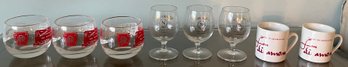 Pennsylvania Railroad Glasses, Courvoisier The Brandy Of Napoleon Glasses & Di Amore Espresso Cups - 8 Pieces