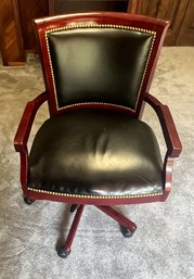 French Empire Style Black Leather Swivel Chair