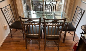 Glass Top Metal Dining Table With 6 Chairs