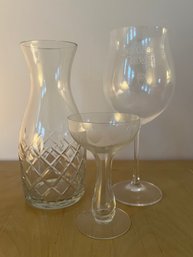 Crystal Pitcher & Glass Wine Glasses - 3 Pieces