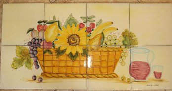 Sole Di Vietri Painted Tiles, Basket Of Fruit, Sunflower- Set Of 8 - Made In Italy