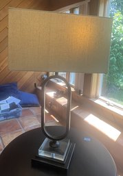 Pair Of Bronze Metal Table Lamps With Acrylic And Metal Base