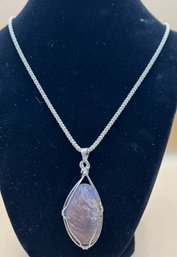 925 Sterling Silver Necklace With Blue Sheen Moonstone Wrap .54 Ozt Made In Italy