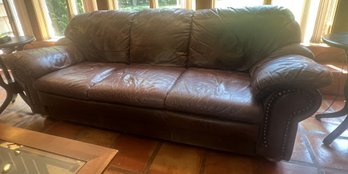 Brown Leather 3 Seater Sofa With Nailhead Trim