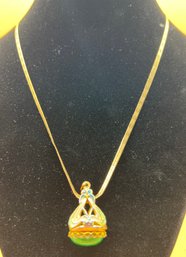 14 K Gold Necklace With Emerald Color Charm