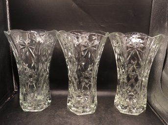 Cut Glass Vases - Set Of 3