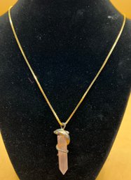 14 Kt Gold Necklace With Quartz Stone Pendant