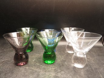 Colored Stemless Martini Glasses - Lot Of 6