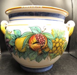 Cer. Il Pavone Handled Planter, Hand Painted In Italy