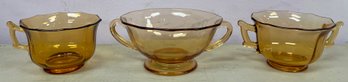 Fostoria Amber Opened Sugar Bowl & Cups - 8 Pieces