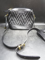 St. Borse Black Leather Handbag With Strap, Double Zipper Top