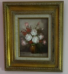 Oil Painting Artist Signed Nelly Gold Framed Pink White Roses