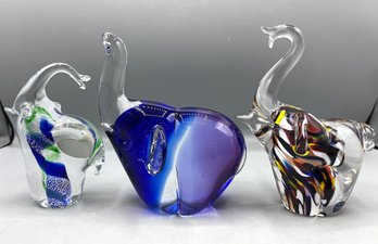 Marano Glass, Larson Crystal, & Vinci Crystal Elephant Figurines - 3 Piece Lot