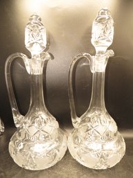 Cut Glass Handled Decanters With Stoppers  - Set Of 2/vintage