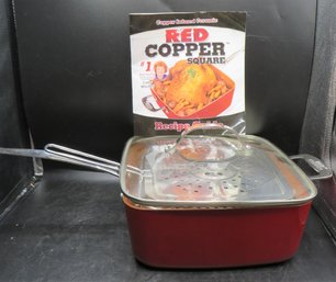 Red Copper Infused Ceramic Square Pan With Lid & Fry Basket Inserts, Recipe Guide