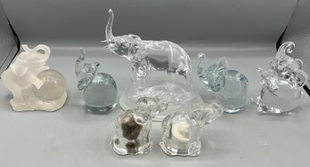Assorted Crystal & Glass Elephant Figurines And Salt And Pepper Shakers - 7 Piece Lot
